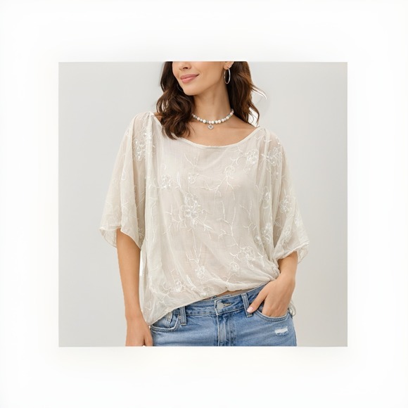 Amanti Tops - Womens Top‎ Bat Wing Sequin Floral Y2K Twee Silk Bridal Boho S 90s